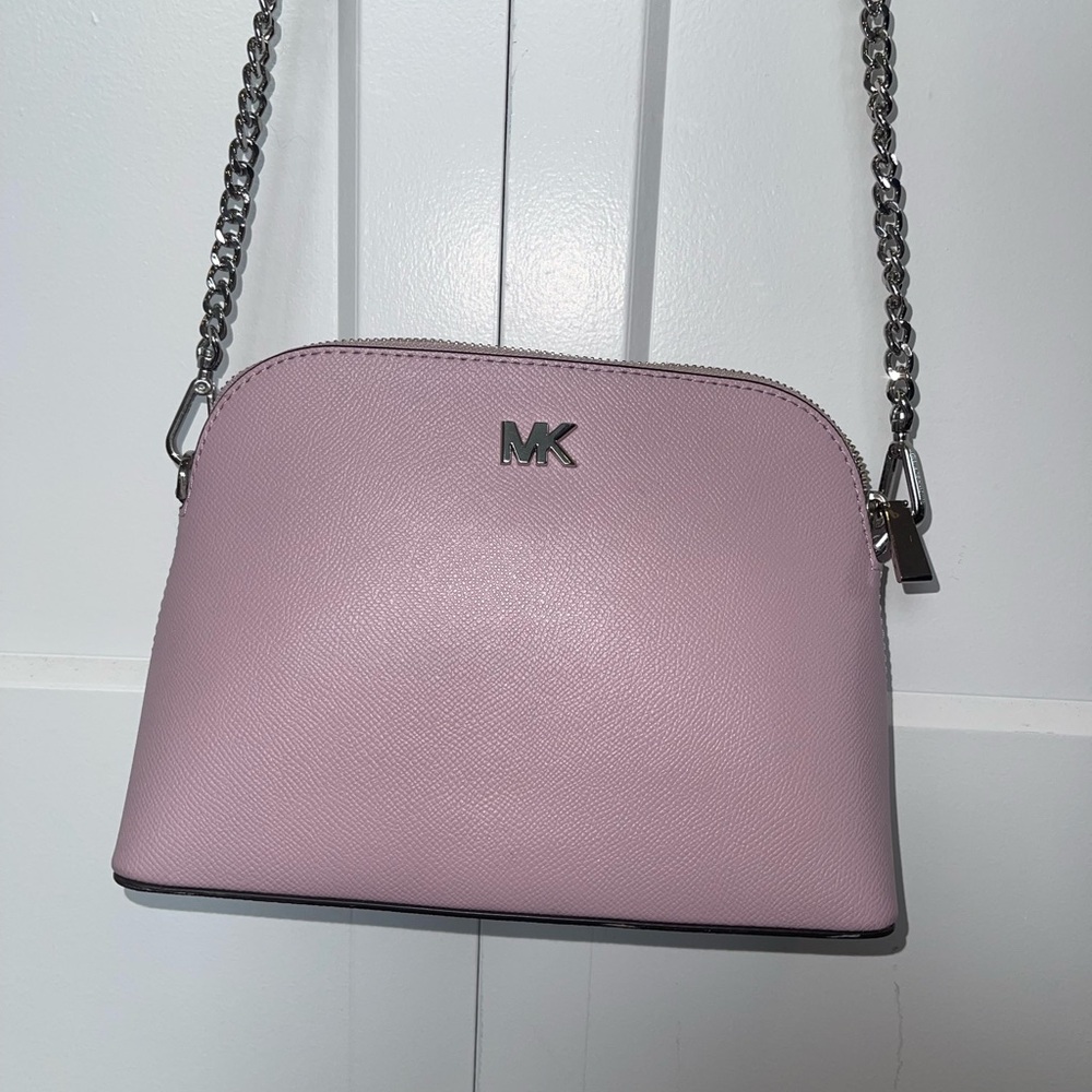Michael Kors Pink Large Crossgrain Leather Dome Crossbody Bag